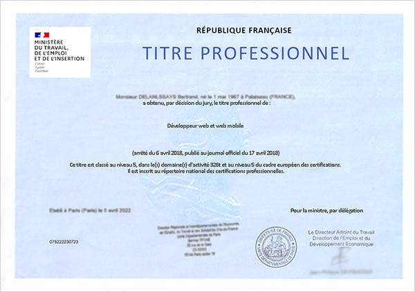 Titre Professionnel de Développeur Web